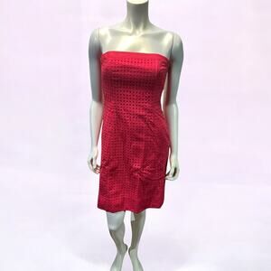 White House Black Market pink Red Cotton Eyelet Strapless Dress - Size 2